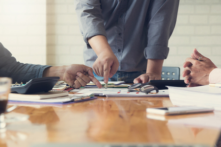 Business and finance concept of office working, Businessmen discussing analysis chart, Vintage effectの写真素材