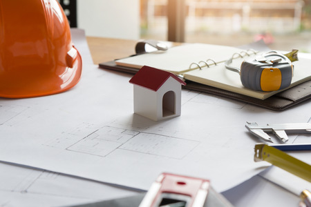 Engineer and Architect concept, Engineer Architects office team working with blueprints