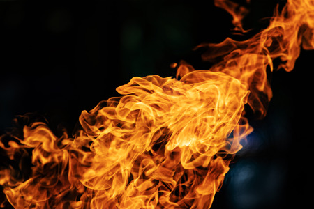 Closeup Fire flames on black background.
