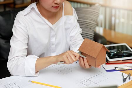 Engineer and Architect concept, Engineer Architects  and Interior designer office team working with...