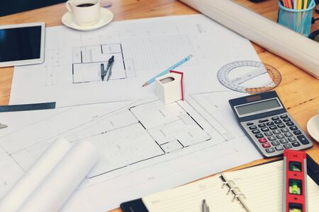 Engineer and Architect concept, Engineer Architects  and Interior designer office team working with...