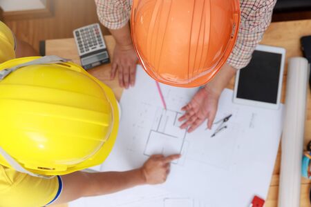 Engineer and Architect concept, Engineer Architects  and Interior designer office team working with...