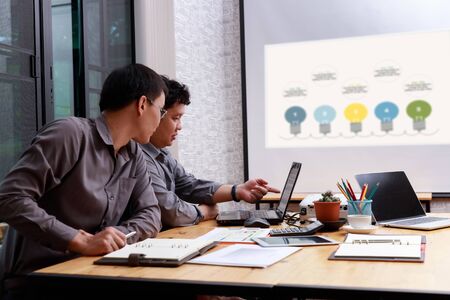 Small and Medium Enterprise Business concept of ,Businessman presenting investment plan to his...