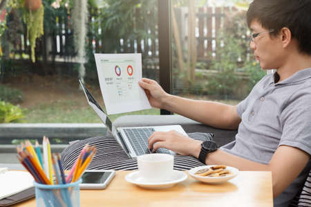 Work from home,Businessman working remotely from home. Using computer. Distance learning onlin