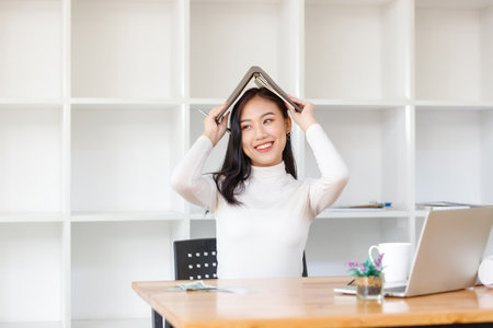 Lifestyle concept, Beautiful asian woman feel relaxing while studying online in coffee shop