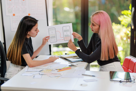 User experience user interface concept, ux ui Graphic designer creative sketch breif user experience interface color planning application process development prototype wireframe for web mobile phoneの写真素材