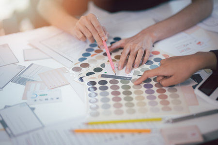 User experience user interface concept, ux ui Graphic designer creative sketch breif user experience interface color planning application process development prototype wireframe for web mobile phoneの写真素材