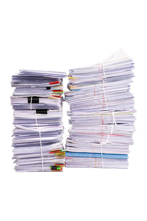 Stack of business documents papers isolated on white backgroundの写真素材