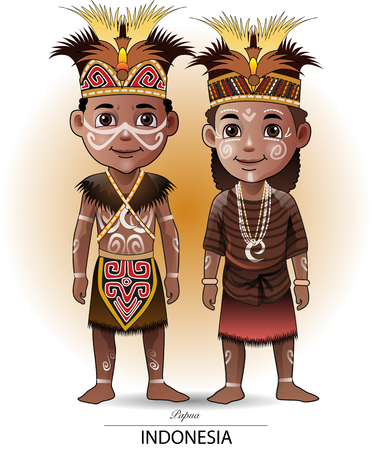 Vector illustration, Papua traditional clothing or costume.のイラスト素材