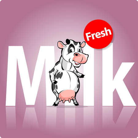 vector illustration, modified cartoon character of a cow for fresh milk production mascot.のイラスト素材