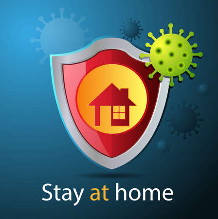 Vectorm illustration, stay at home to protect you and your family, from the Covid-19 attacksのイラスト素材