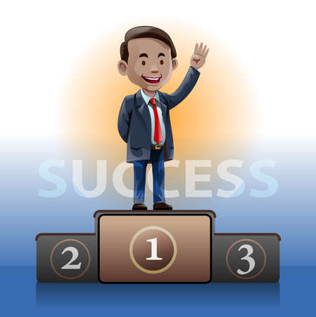 Vector illustration, symbol of a successful person standing on the stage of first place.のイラスト素材