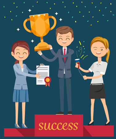 Golden award.Congratulations to those who succeed.Business man success in working.のイラスト素材