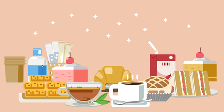 Snacks during break. Dessert set. Food for the conference..のイラスト素材