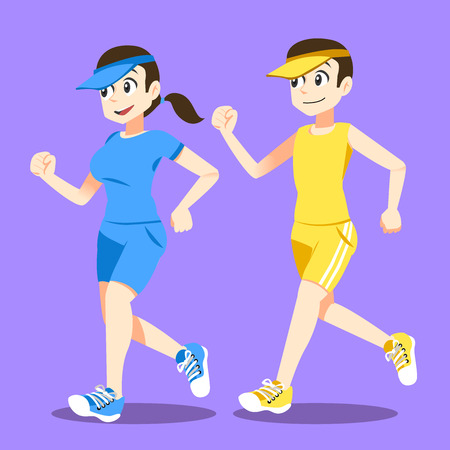 running together. Marathon festival. Relax in the morning. flat character design.のイラスト素材