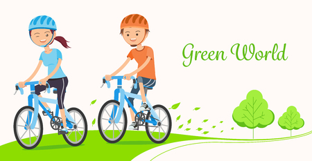 Driving bicycles to reduce pollutionのイラスト素材