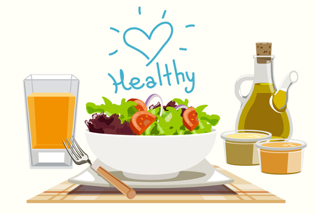 Eating salads to you healthy. Dinner diet food.のイラスト素材