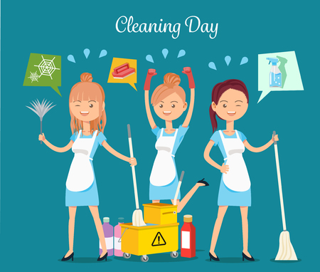 Maid service.Maintaining basic hygiene.Cleaning service maid house cleaning team.のイラスト素材