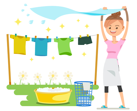 Washing on a sunny day. Holiday activities. The basic housework.のイラスト素材