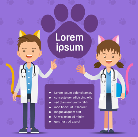 Vet Clinic in cute concept. Veterinarian have love to animal. Text template. Introduction to basic of service.のイラスト素材