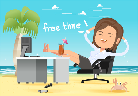 The fantasy of relaxation after working hard for many months has ended. Holiday bonuses are indispensable.のイラスト素材