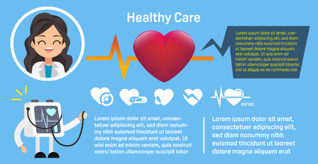 The woman doctor who advised on the treatment of heart diseases. Serious treatment. Hospital is not so terrible. icon set. Basic info-graphic.のイラスト素材