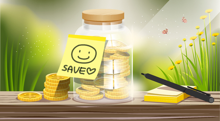 Save money for the future. Survival living.Discipline in purchasing goods and services. Relaxing activities daily-life.のイラスト素材