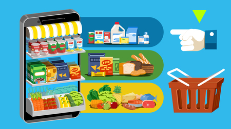 People shopping online with social application technology conceptのイラスト素材