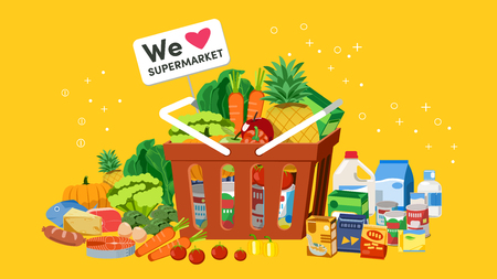 Basket of fresh produce from supermarkets conceptのイラスト素材