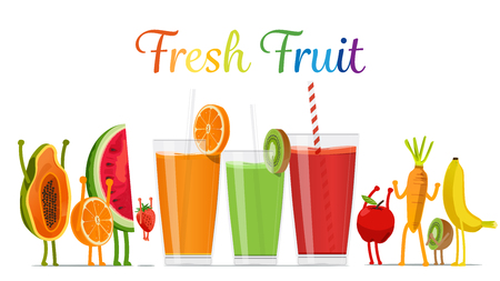 Fresh juice from cartoon fruitsのイラスト素材