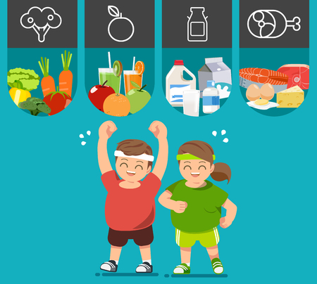 Choosing healthy foods along with doing exercise conceptのイラスト素材