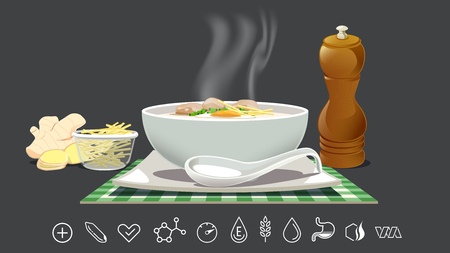 Rice gruel for relieving colds. Strengthening the body with nutritious foods and therapy.のイラスト素材