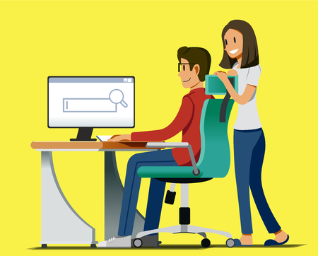 Product Search concept . Buying Online Through The Internet On Your Own. Using computers in the family. e-commerce world.のイラスト素材