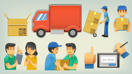 Carry express service paper cut art concept . Delivery quickly everything. Small parcel. Easy Online shopping with quality shipping.のイラスト素材