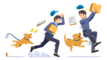 The danger of being a delivery man.  problem of pets in homes biting strangers sometime.のイラスト素材