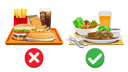 Useful diet choices. Choose foods that are beneficial to the body.のイラスト素材
