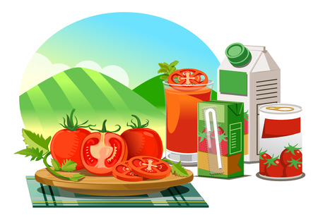 Products from the processing of tomatoes grown in good quality farm.のイラスト素材