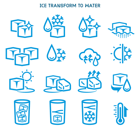 Status of ice cube transform to water (icon concept).のイラスト素材