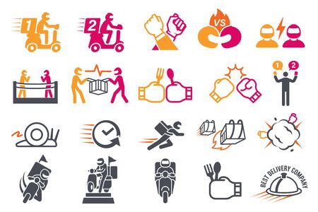 War of delivery company. Food service business battle.のイラスト素材