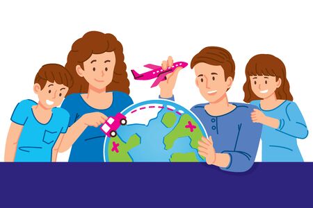 Family planning a holiday trips around the world.のイラスト素材