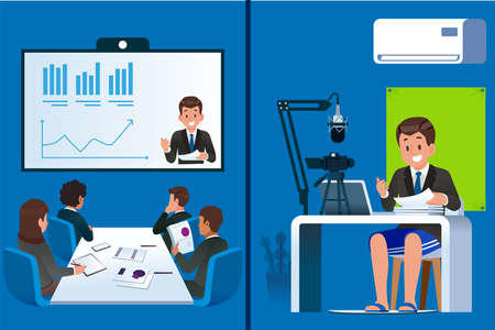 Presentation through video conferencing system. Use a online technology and steam live techniques...