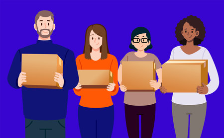 International customers confident in the delivery of goods from the parcel carry service company.のイラスト素材