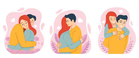 Couple embraced with nostalgia. The fragrance and charm bring the lovers closer together.のイラスト素材