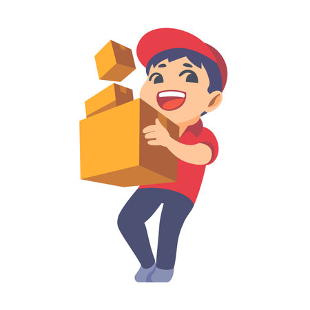 staff delivery are on the way to deliver parcels in a professional manner.のイラスト素材