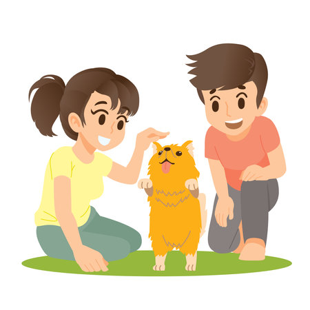 Small dog training to get to know the basic show.のイラスト素材
