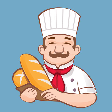 Mustache chef cartoon concept Mascots and logo for bakery shop or bread produce Etc.のイラスト素材