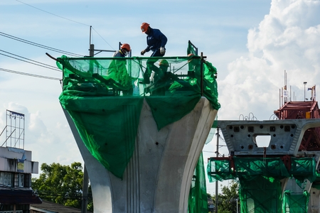 BANGKOK - SEPTEMBER 9 : Construction site of BTS Sky Train Railway Green line Extension, September 9, 2014のeditorial素材