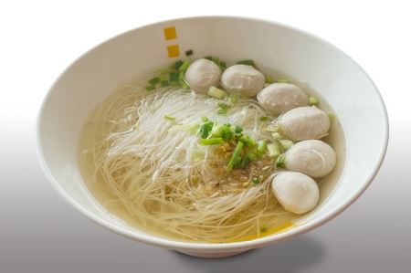 Rice vermicelli in thin soup and meatball