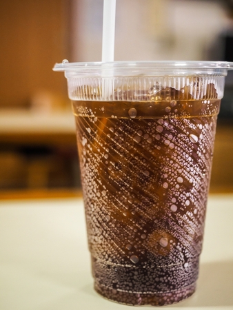 A plastic glass of Soft drink served with iceの写真素材