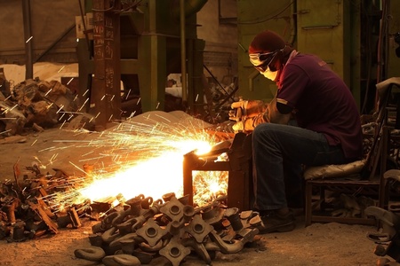 Industrial welding on steel in factoryのeditorial素材